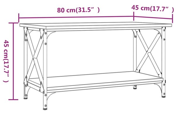 Sonoma tölgy színű szerelt fa és vas dohányzóasztal 80x45x45 cm