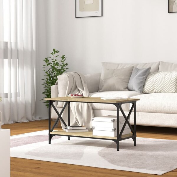 Sonoma tölgy színű szerelt fa és vas dohányzóasztal 80x45x45 cm