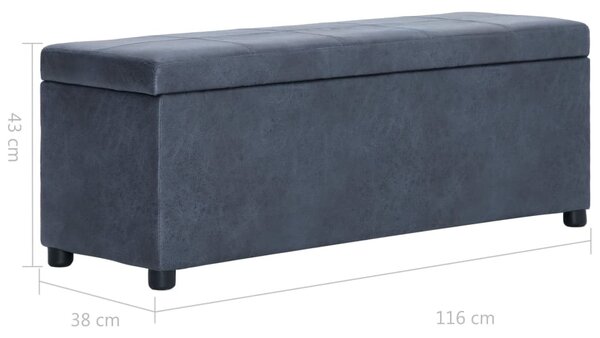 Szürke művelúr pad tárolórekesszel 116 cm