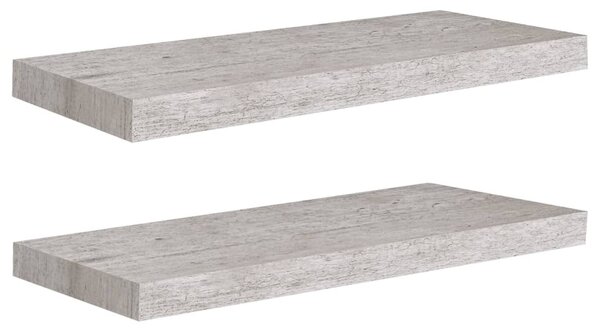 2 db betonszürke MDF lebegő fali polc 60 x 23,5 x 3,8 cm
