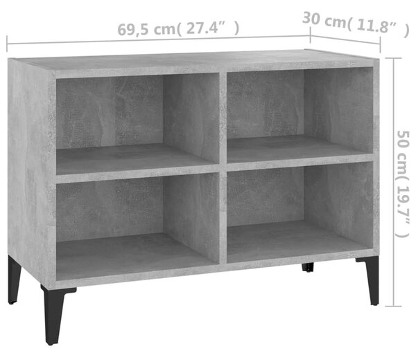 Betonszürke TV-szekrény fémlábakkal 69,5 x 30 x 50 cm