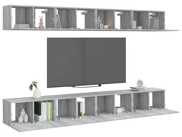 8 db szürke sonoma színű szerelt fa TV-szekrény 60 x 30 x 30 cm
