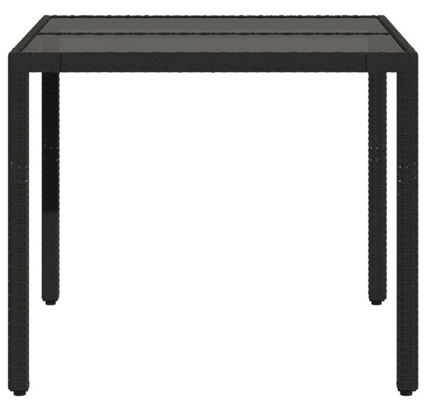 Fekete polyrattan üveglapos kerti asztal 90 x 90 x 75 cm
