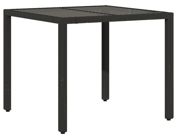 Fekete polyrattan üveglapos kerti asztal 90 x 90 x 75 cm