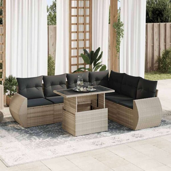 VidaXL Polyrattan Kerti Ülőgarnitúra - 7 részes - Világos Szürke
