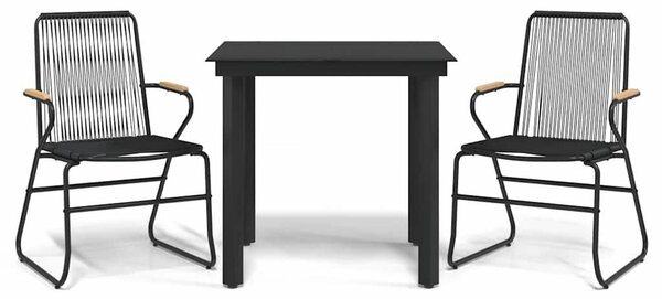 3 részes fekete pvc rattan kerti étkezőgarnitúra