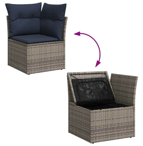 7 részes szürke polyrattan akácfa kerti ülőgarnitúra párnákkal