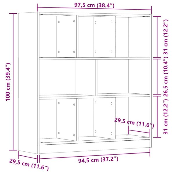 Antik fa színű szerelt fa könyvszekrény 97,5 x 29,5 x 100 cm