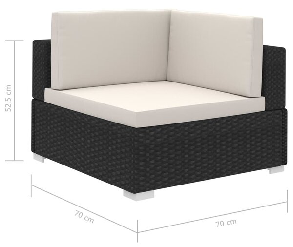 8-részes fekete polyrattan kerti bútorszett párnákkal