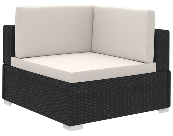 8-részes fekete polyrattan kerti bútorszett párnákkal