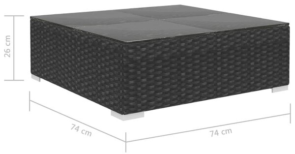8-részes fekete polyrattan kerti bútorszett párnákkal