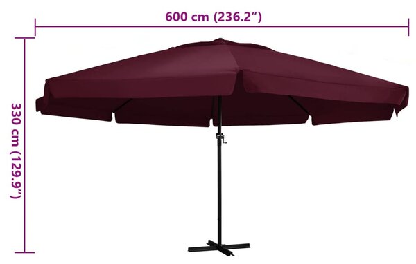 Bordó kültéri napernyő alumíniumrúddal 600 cm