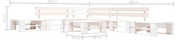 6 részes fehér fa kerti raklap-ülőgarnitúra