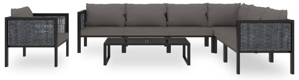 8 részes antracitszürke kerti polyrattan ülőgarnitúra párnákkal