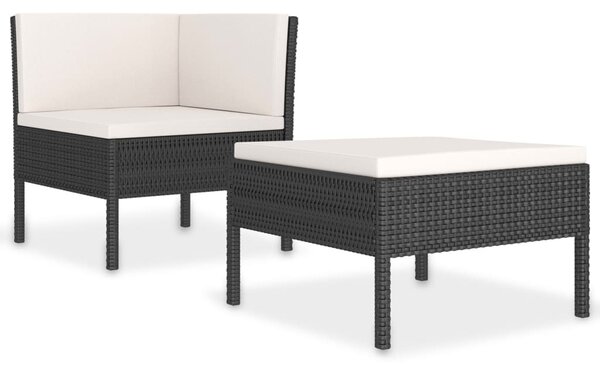 2 részes fekete polyrattan kerti bútorszett párnákkal