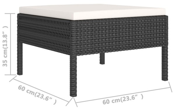 2 részes fekete polyrattan kerti bútorszett párnákkal