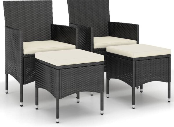 4 részes fekete kerti polyrattan szék- és zsámolyszett