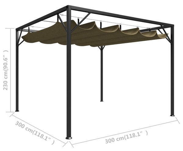 Tópszínű kerti pavilon behúzható tetővel 3 x 3 m 180 g/m²