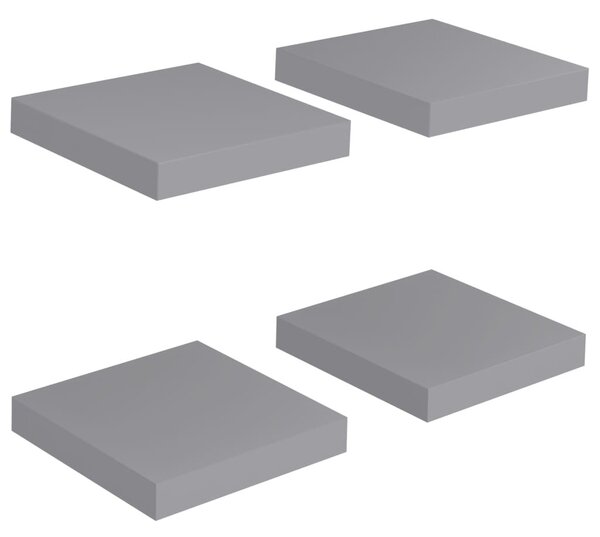 4 db szürke MDF lebegő fali polc 23 x 23,5 x 3,8 cm