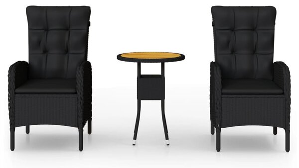 3 részes fekete polyrattan kerti bisztrószett