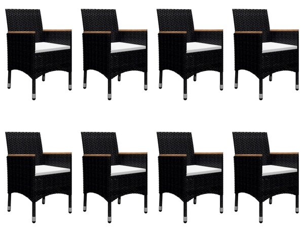 9 részes fekete polyrattan és akácfa kerti étkezőgarnitúra