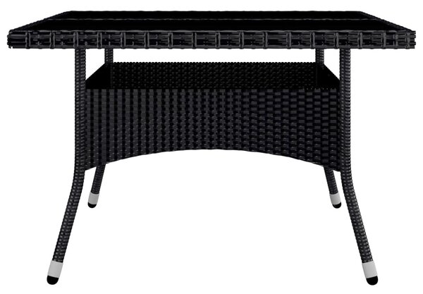 9 részes fekete polyrattan és akácfa kerti étkezőgarnitúra