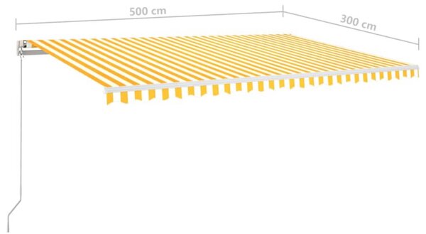 Sárga-fehér szélérzékelős és LED-es napellenző 500 x 300 cm