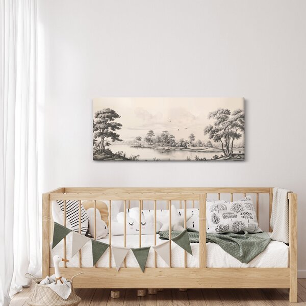 Kép - Vintage tájkép rajz (120x50 cm)