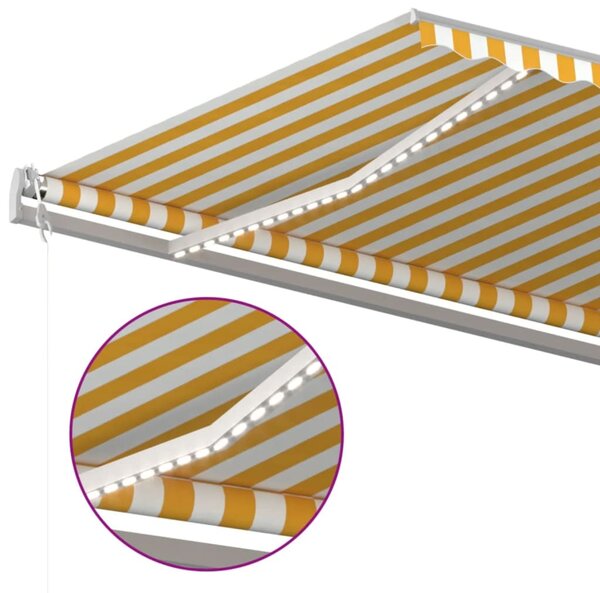 Sárga-fehér szélérzékelős és LED-es napellenző 500 x 300 cm