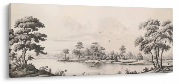 Kép - Vintage tájkép rajz (120x50 cm)