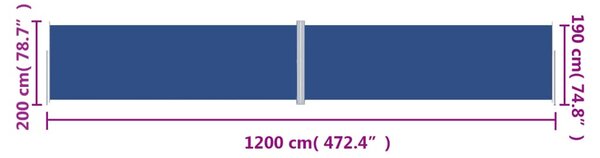 Kék behúzható oldalsó napellenző 200 x 1200 cm