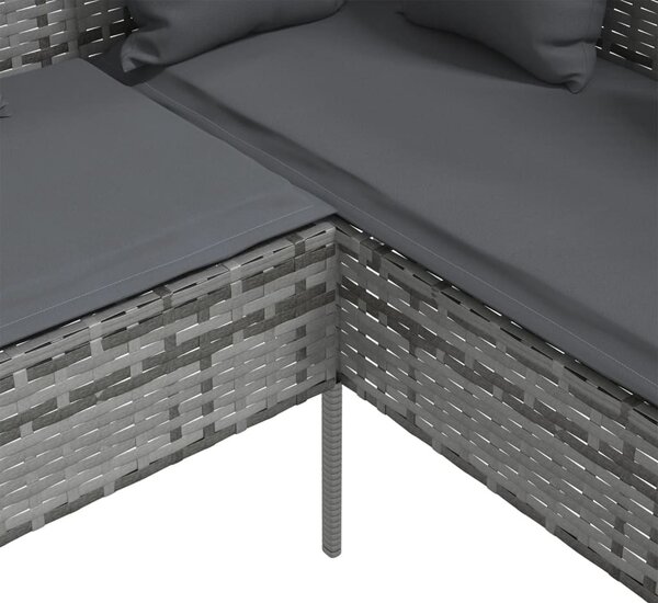 VidaXL szürke polyrattan L-alakú kanapé párnákkal