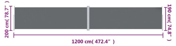 VidaXL antracitszürke behúzható oldalsó napellenző 100 x 600 cm