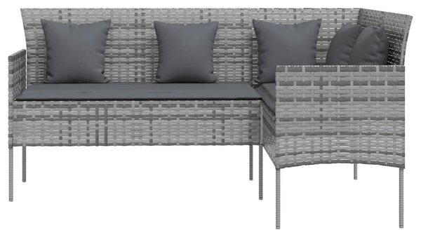 VidaXL szürke polyrattan L-alakú kanapé párnákkal