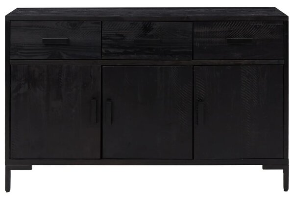 Fekete tömör újrahasznosított fenyő tálalószekrény 110x35x70cm