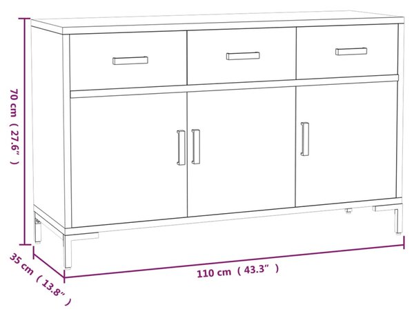 Fekete tömör újrahasznosított fenyő tálalószekrény 110x35x70cm