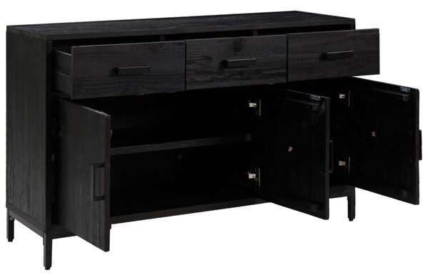 Fekete tömör újrahasznosított fenyő tálalószekrény 110x35x70cm