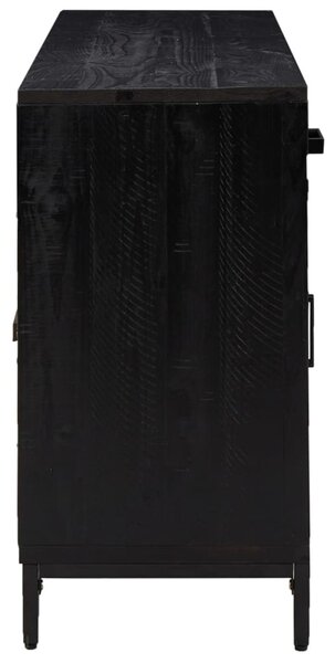 Fekete tömör újrahasznosított fenyő tálalószekrény 110x35x70cm