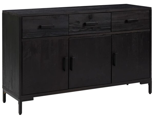 Fekete tömör újrahasznosított fenyő tálalószekrény 110x35x70cm