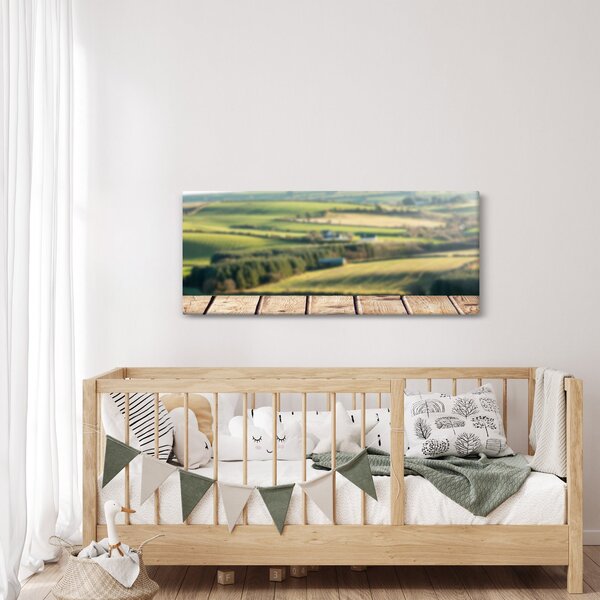 Kép - Fa polc tájképi elemekkel (120x50 cm)