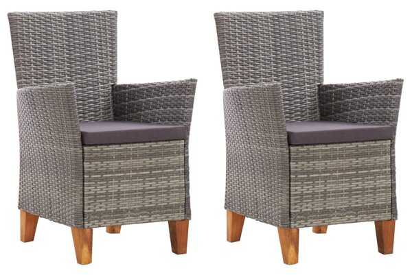 2 db szürke polyrattan kerti szék párnával