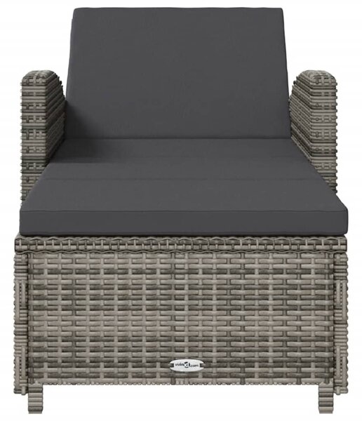 Szürke polyrattan napozóágy sötétszürke párnával