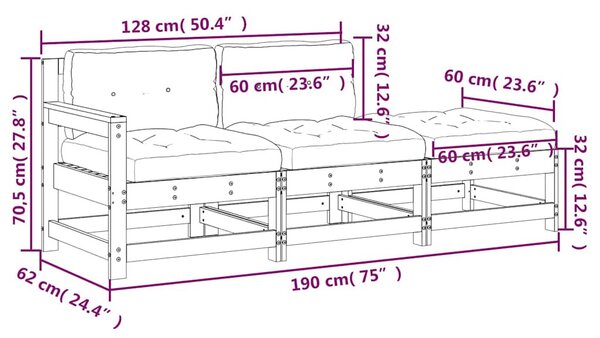 3 részes szürke tömör fa kerti ülőgarnitúra párnával