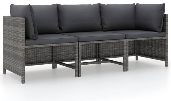 3 személyes szürke polyrattan kerti kanapé párnákkal
