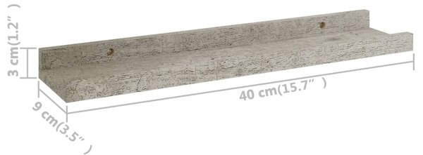 2 db betonszürke fali polc 40 x 9 x 3 cm