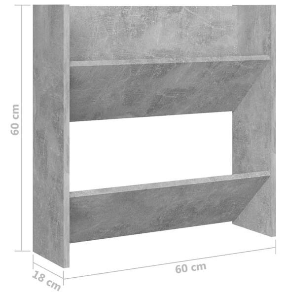 2 db betonszürke fali cipősszekrény 60 x 18 x 60 cm