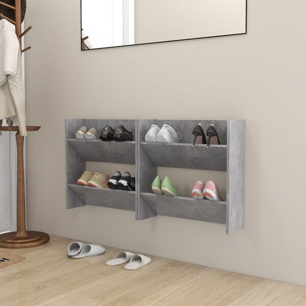 2 db betonszürke fali cipősszekrény 60 x 18 x 60 cm