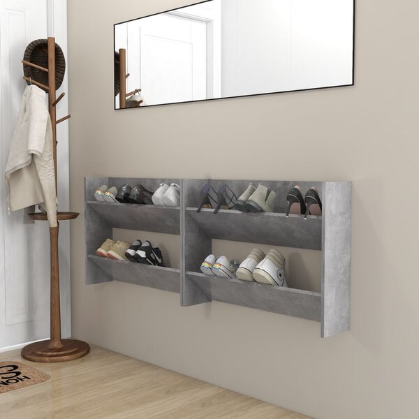 2 db betonszürke forgácslap fali cipősszekrény 80 x 18 x 60 cm