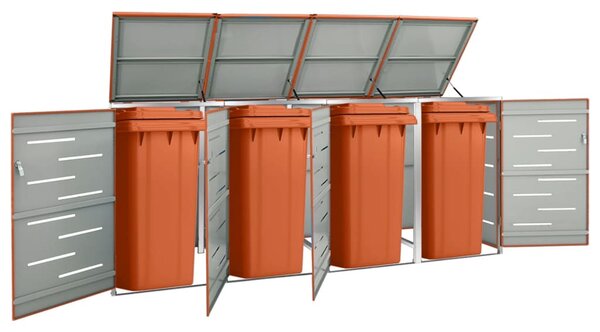 VidaXL acéltároló négy gurítható szemeteskukához 276,5x77,5x112,5 cm