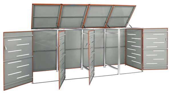 VidaXL acéltároló négy gurítható szemeteskukához 276,5x77,5x112,5 cm